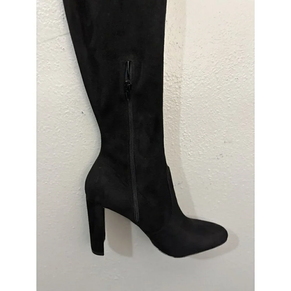 Aldo Over The Knee Sock Boots Black Women 9 Faux Suede Block Heel